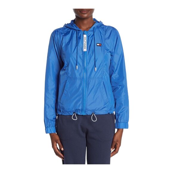 Tommy Hilfiger Blue Hooded Windbreaker | Women’s Large | Lightweight Zip Jacket - Picture 2 of 13